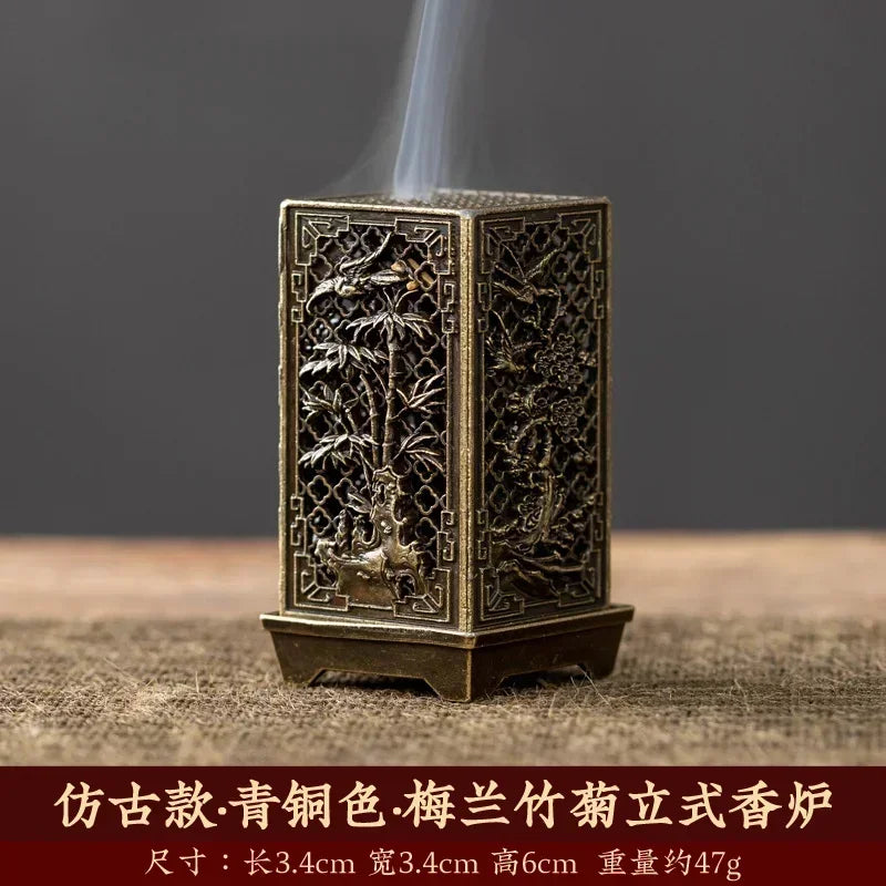 Square Vertical Incense Burner Small Xiangyun Alloy Incense Holder for Indoor Aromatherapy Home Décor
