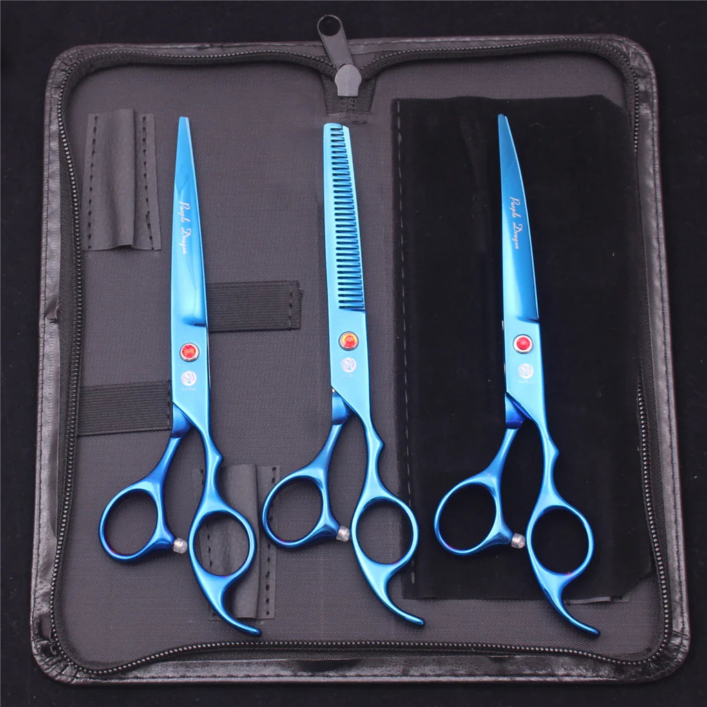 7-Inch (19.5 cm) Stainless Steel Pet Grooming Scissors Kit – Straight, Thinning, Chunker & Curved Shears