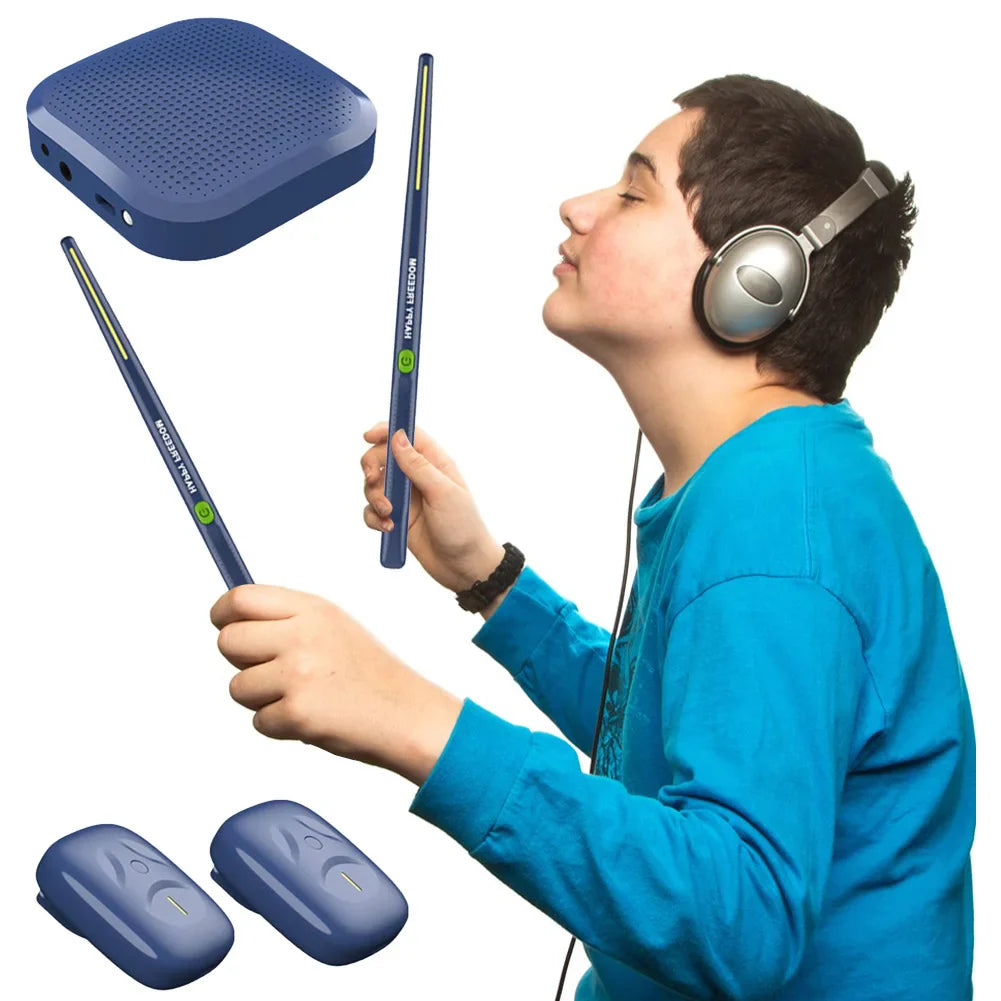 Portable Electronic Air Drumsticks Set with Pedals – 2-Piece Silent Virtual Drum Kit for Beginners, Kids & Adults