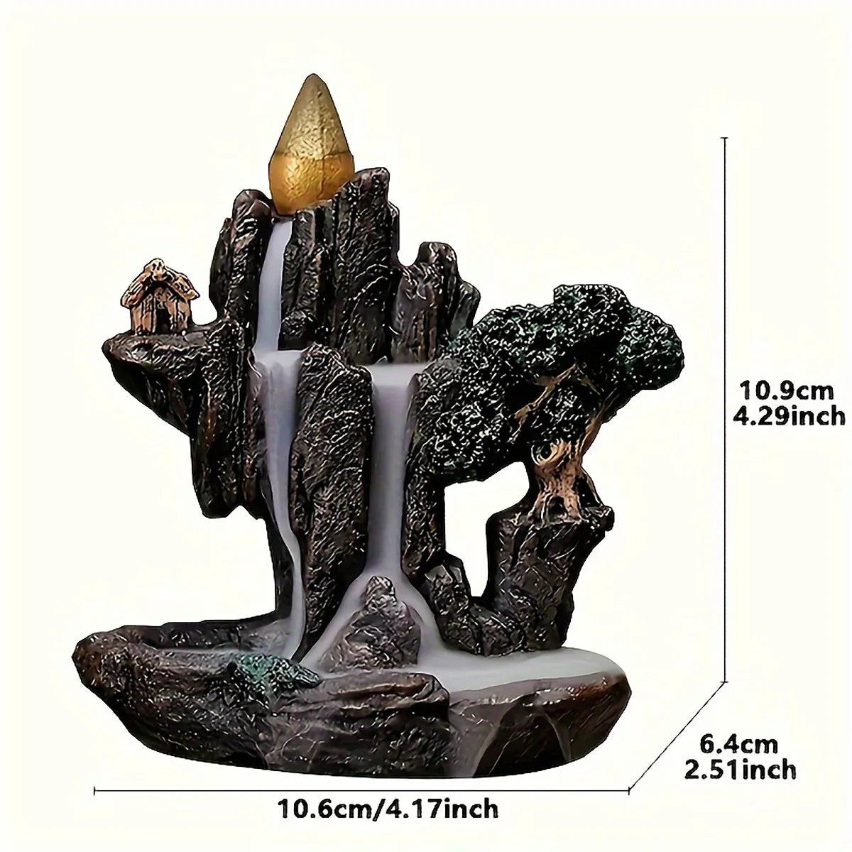 Backflow Incense Burner Waterfall Fountain – Mountain River Resin Censer with 60 Backflow Cones