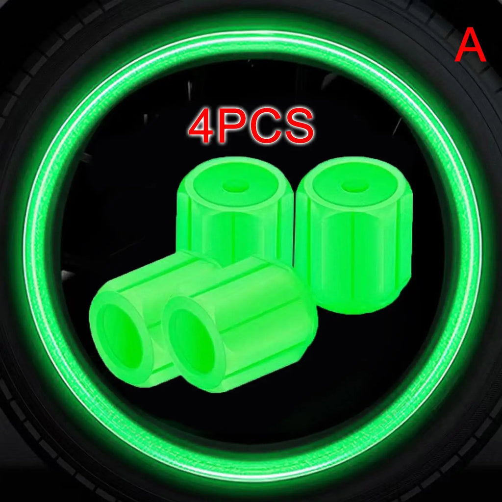 4-Pack Luminous Tire Valve Stem Caps 16×12×12mm (0.63×0.47×0.47 in) Glow-in-the-Dark Rhinestone Wheel Caps for Car Motorcycle Bike