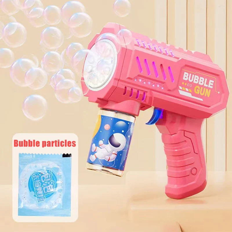 6-Hole Dinosaur Bubble Machine Electric Bubble Gun with Lights – Fully Automatic Bubble Blower for Kids, Outdoor Play