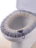 Universal Thick Knit Toilet Seat Cover Cushion - Soft Washable Padded Toilet Seat Warmer with Lid Handle