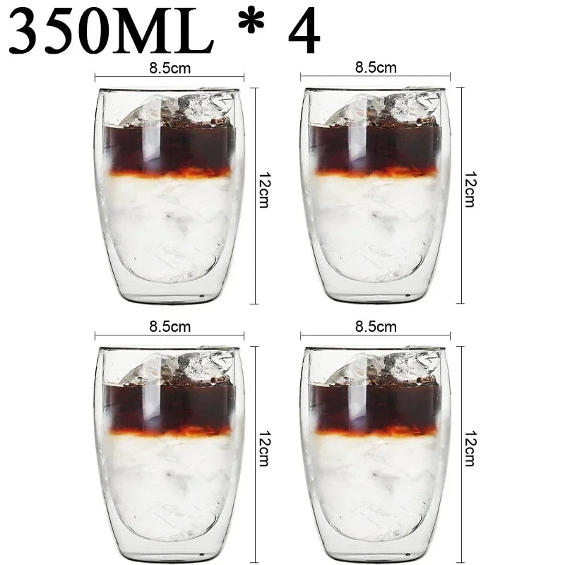 Double Wall High Borosilicate Glass Mugs - Insulated Heat-Resistant Coffee & Tea Cups (2-18 pcs Set)