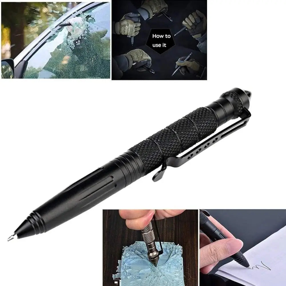 Tactical Self-Defense Pen — Emergency Glass Breaker with Tungsten Steel Tip, Aviation Aluminum Body, Includes 6 Refills