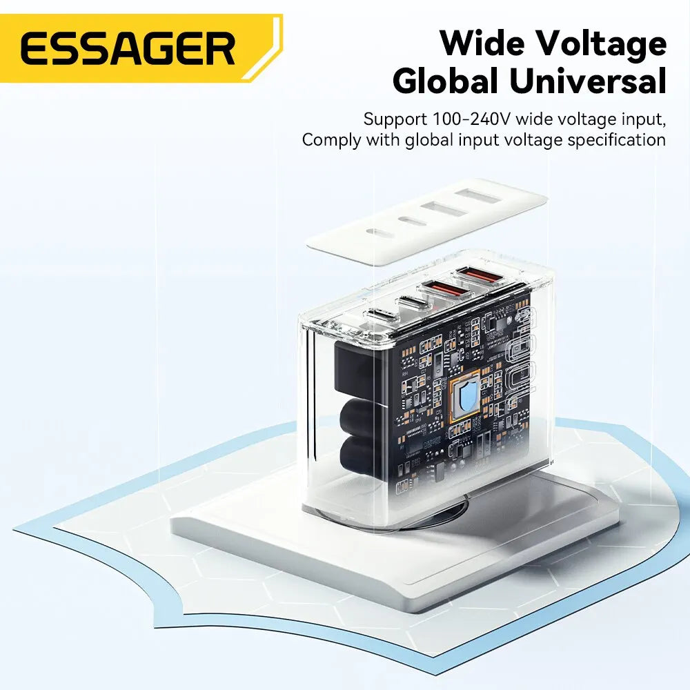 100W GaN 4-Port USB-C PD & QC Fast Charger (2 USB-C, 2 USB-A) — Power Delivery for Laptops, Phones & Tablets