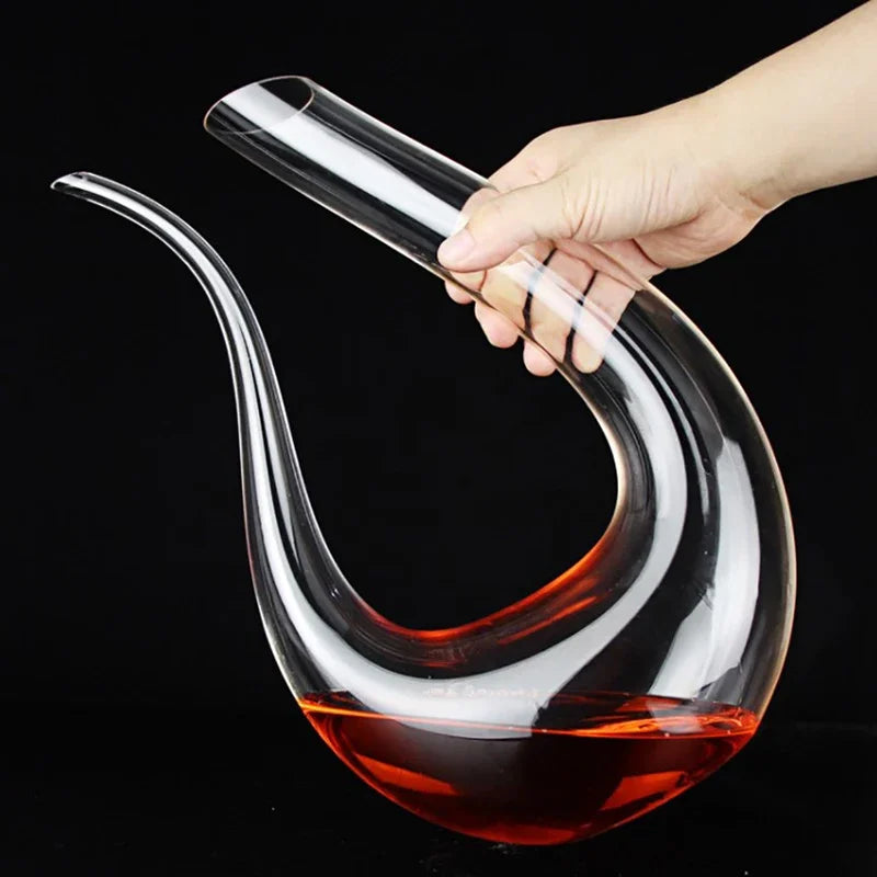 1500ml (1.5L / 50.7 fl oz) Handmade Lead-Free Crystal Wine Decanter with Pourer Aerator – U-Shape Carafe for Red Wine, Brandy & Home Bar