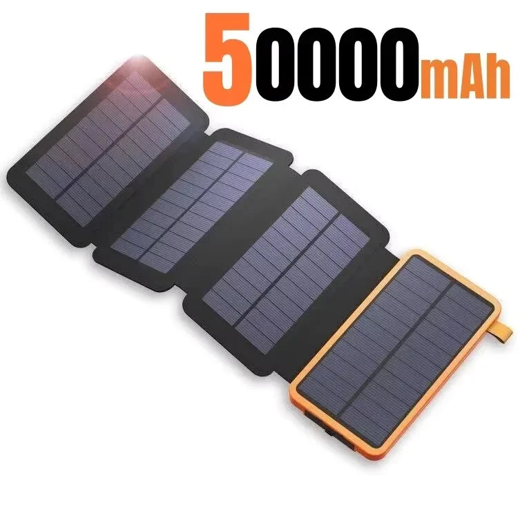 200,000mAh Solar Power Bank with Folding Solar Panels 120W Portable Charger with Built-in Cables USB-C USB-A Lightning Flashlight Digital Display for iPhone Android