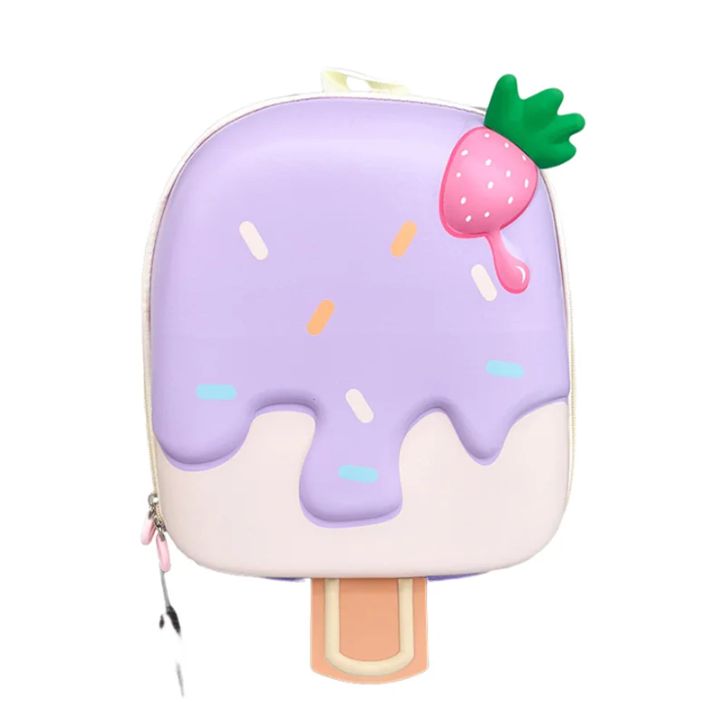 Ice Cream Shape Kids Backpack for Kindergarten - Cute Cartoon School Bag for Girls & Boys, Ages 4-6 (PVC, Zipper)
