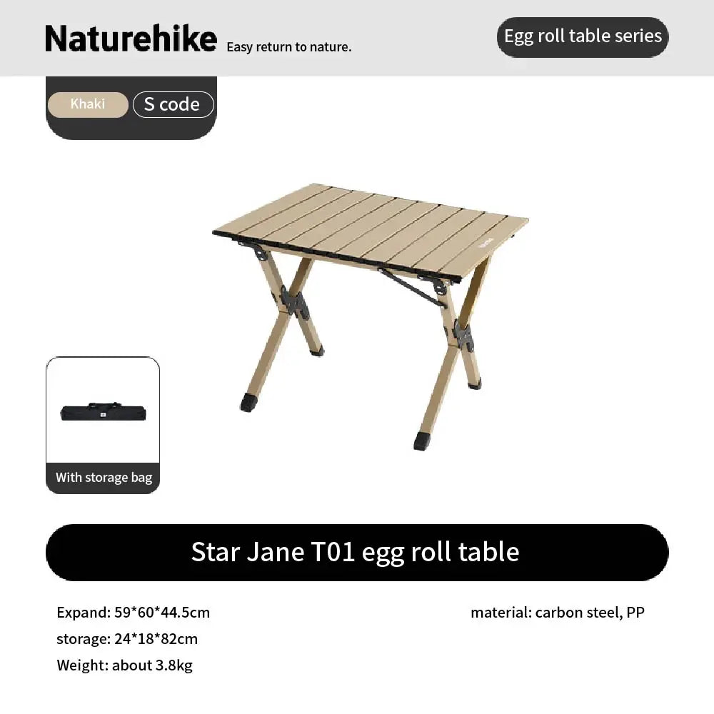Portable Foldable Camping Picnic Table – Roll-Up Color Block Desktop, Carbon Steel Frame (Small/Medium/Large)