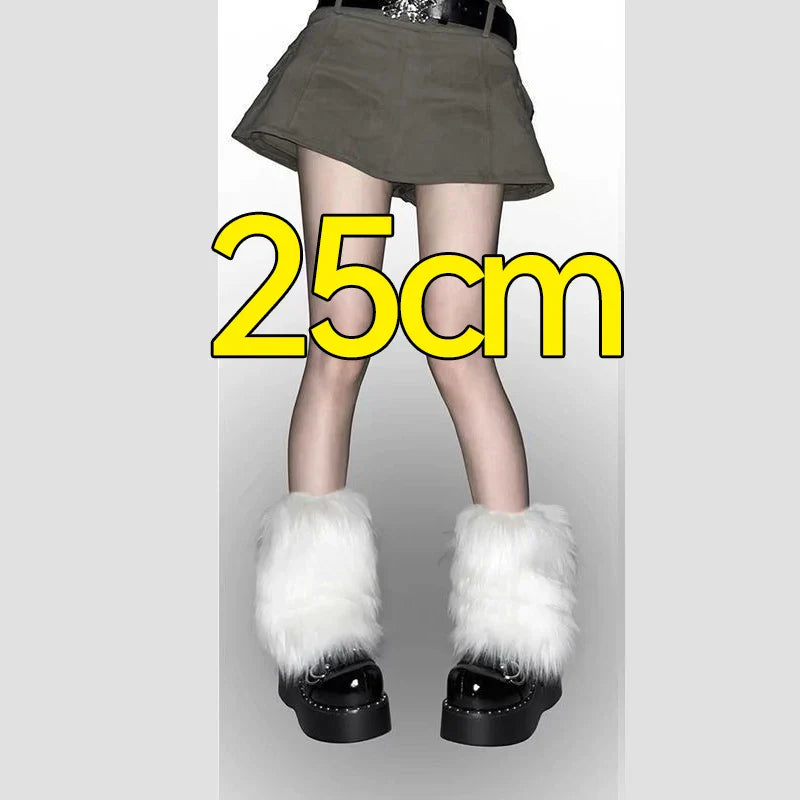 Plush Artificial Fur Leg Warmers 1/2 Pair Knee-Length Thermal Socks for Women & Girls 25/40 cm