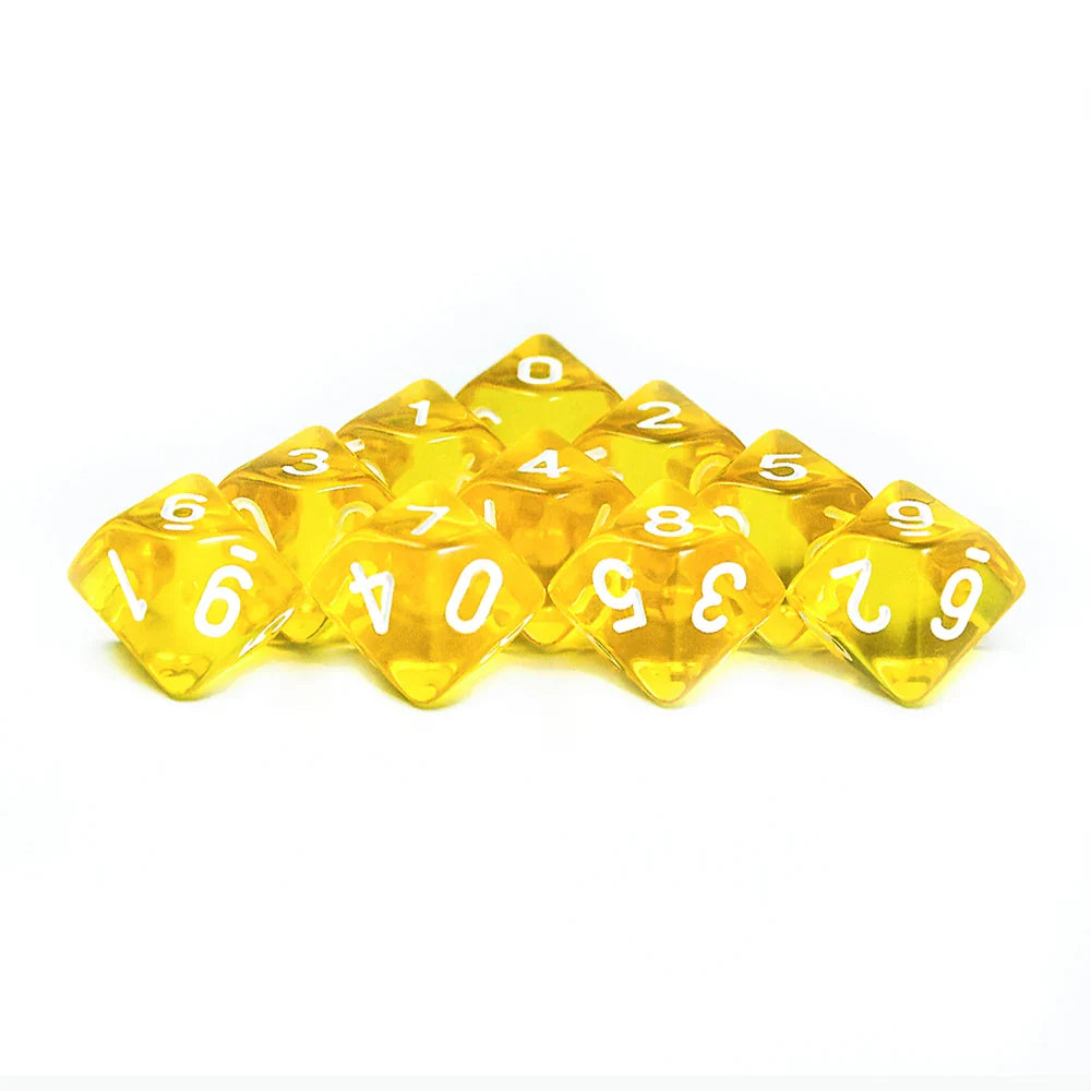 D10 Polyhedral Dice 10-Piece Set for D&D & Tabletop RPGs — Marble & Transparent Styles for Board Games & Parties