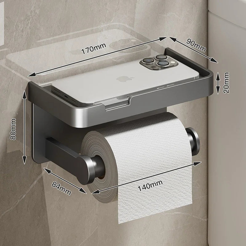 Wall-Mounted Toilet Paper Holder with Shelf - Aluminum Alloy Rustproof Bathroom Roll Holder