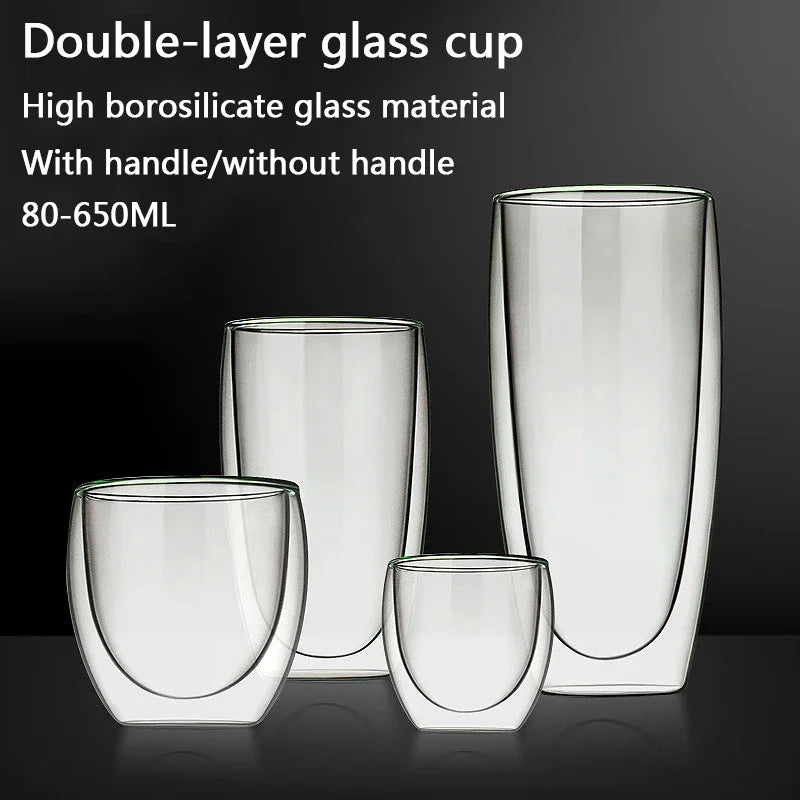 Double Wall Borosilicate Glass Mug - Heat-Resistant Insulated Tumbler for Coffee, Tea, Whiskey, Beer & Cocktails - Gift