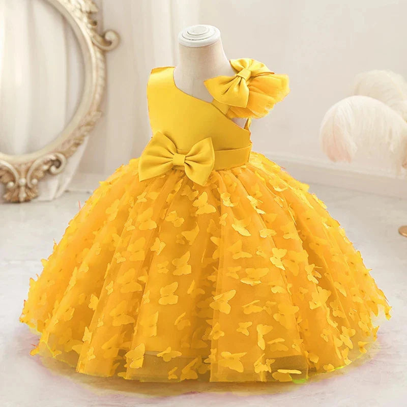 Butterfly Baby Girls White Baptism Party Dress Infant Bow Dresses