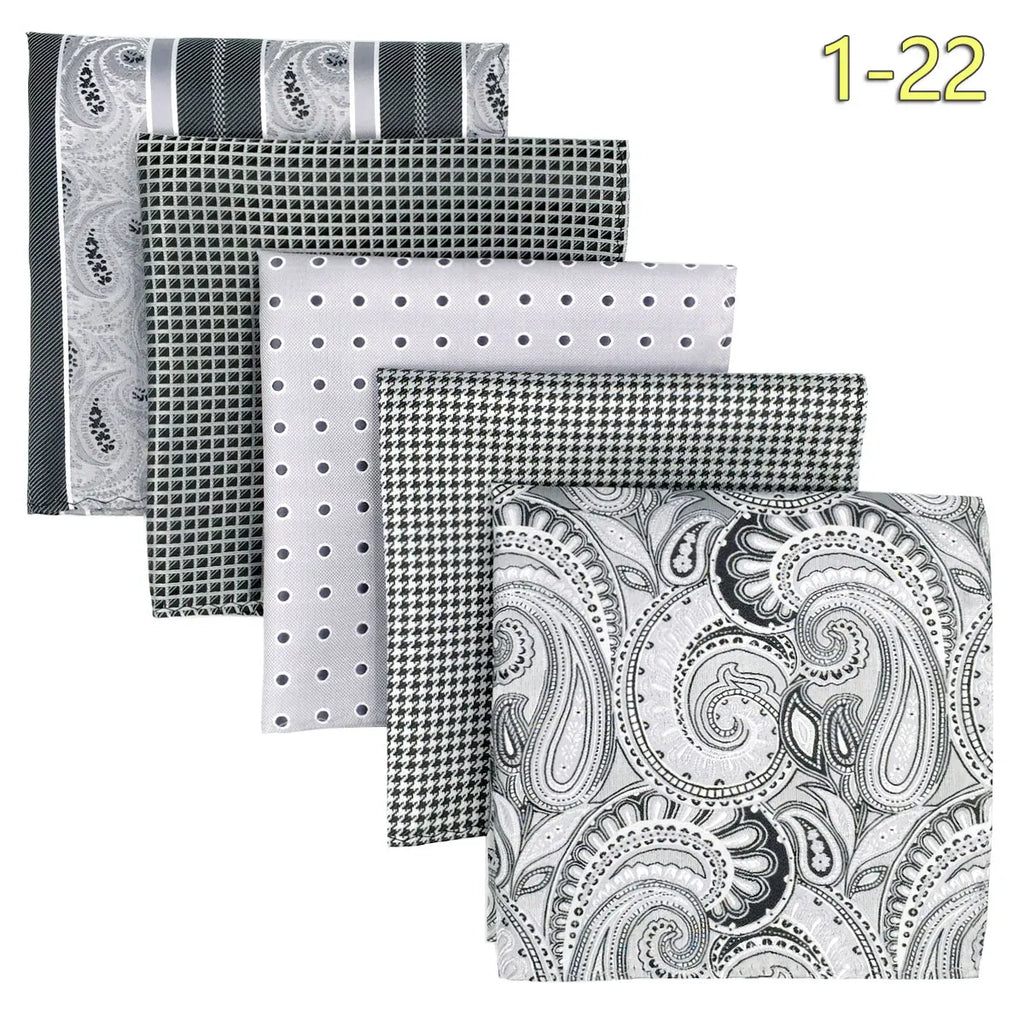 5-Pack Men's Microfiber Pocket Squares 12.6 in (32 cm) - Jacquard Woven Wedding & Formal Handkerchiefs, Assorted Patterns