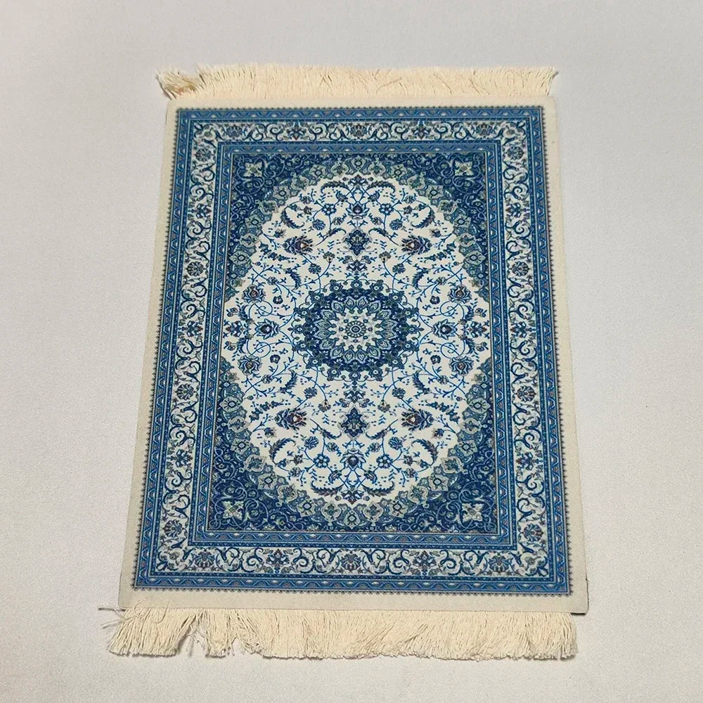 Woven Persian Flower Mouse Pad 9.1 x 7.1 in (23 x 18 cm) Non-Slip Rubber Desk Mat with Fringe — Retro Style