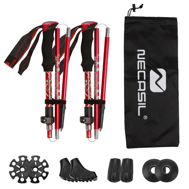 2-Pack Ultralight Foldable Telescopic Trekking Poles, Adjustable 32–125 cm (12.6–49.2 in) for Hiking & Nordic Walking