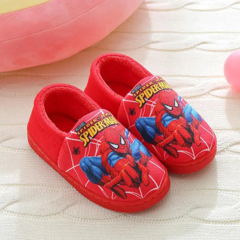 Kids Superhero Cartoon Cotton Slippers — Plush-Lined Indoor Winter Anti-Slip Slippers for Boys & Girls (15–21.5 cm / 5.9–8.5 in)