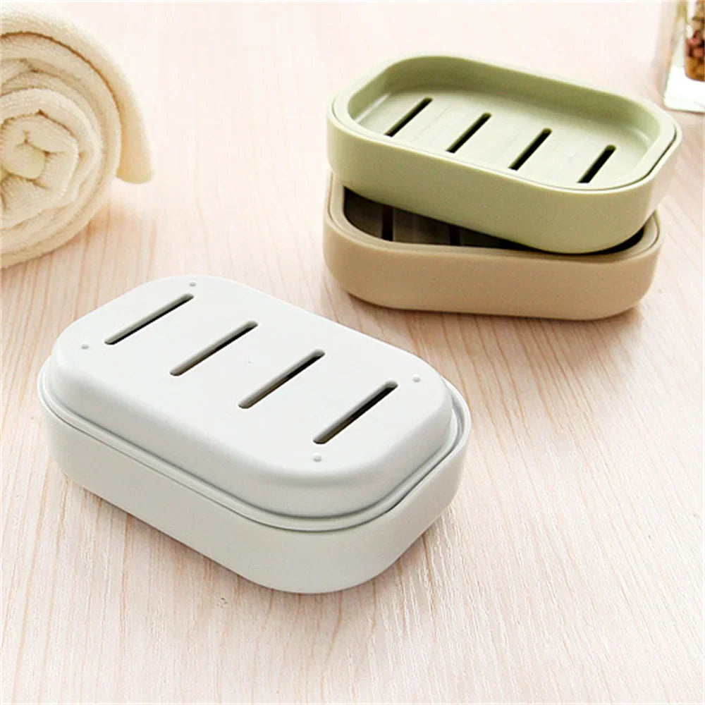 Double Layer Drain Soap Dish Portable Plastic Soap Holder for Bathroom & Travel (4.13 x 2.95 x 0.79 in / 10.5 x 7.5 x 2 cm)