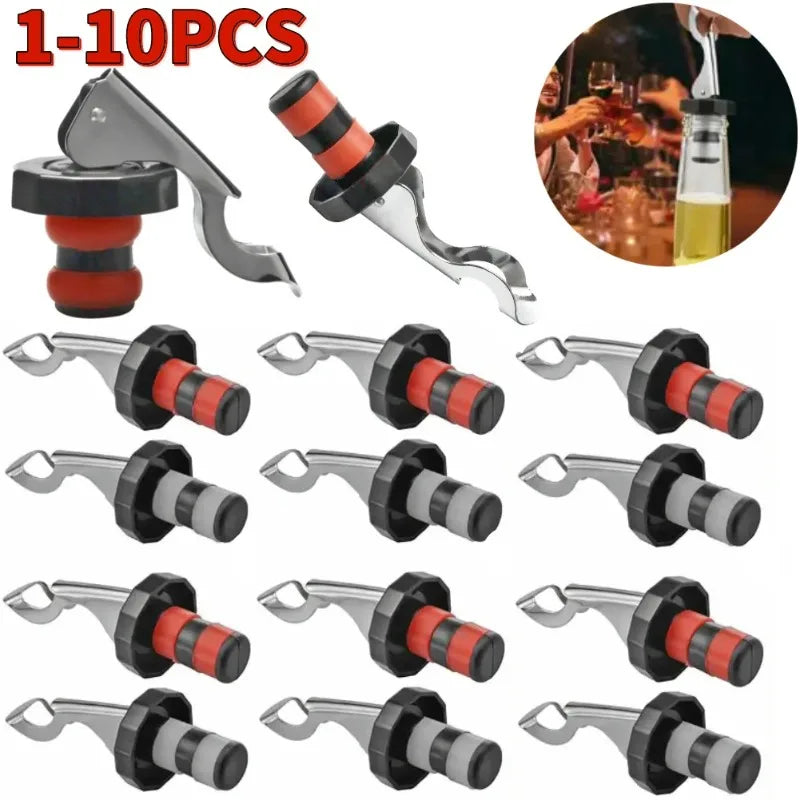 Press Vacuum Wine Bottle Stopper - Stainless Steel & Silicone Wine & Champagne Seal (1–10 Pack)