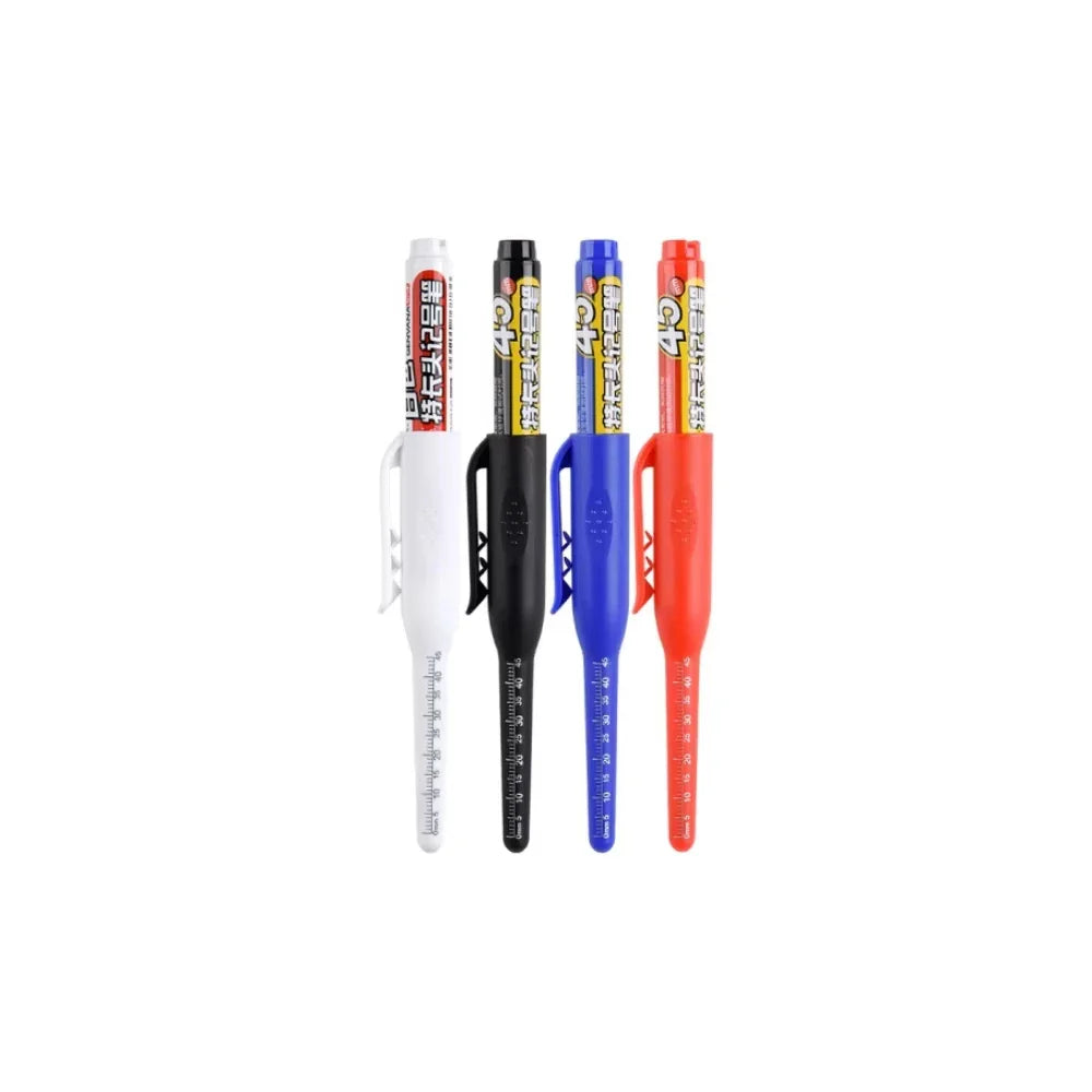 Waterproof Carpenter & Tile Marker Pen 45mm Long Nib — Deep-Hole Woodworking Marker, Black Blue Red (1–6 Pack)