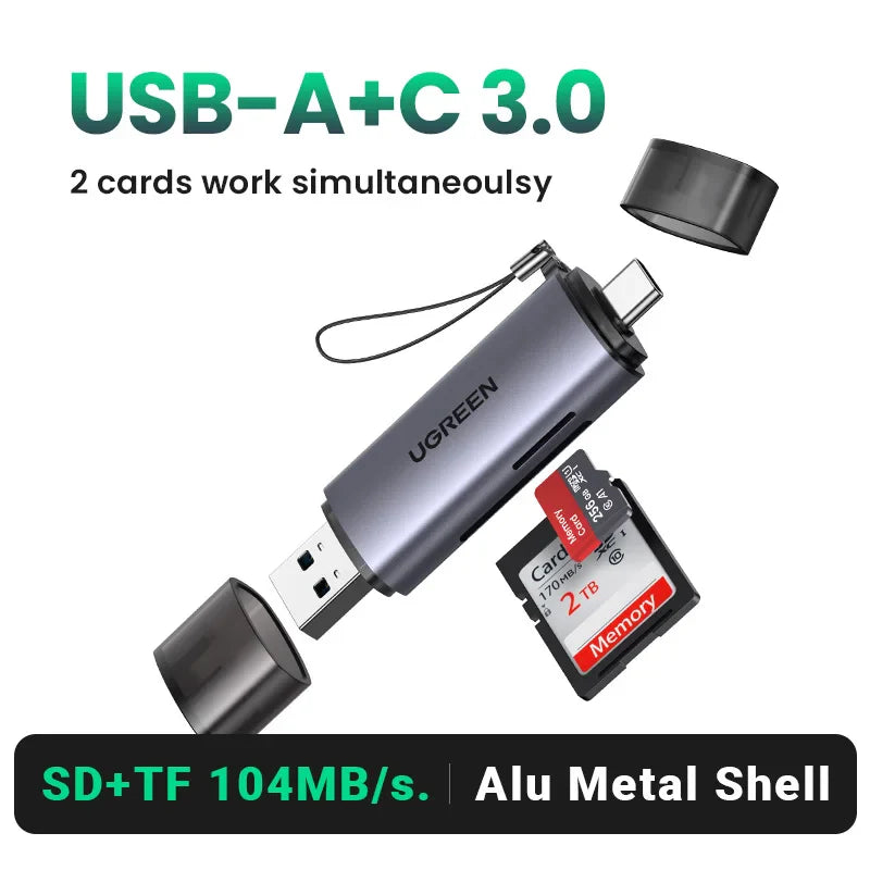 USB 3.0 Card Reader – SD & MicroSD Dual Slot Adapter, USB-A 5Gbps, Simultaneous Read/Write, Up to 2TB