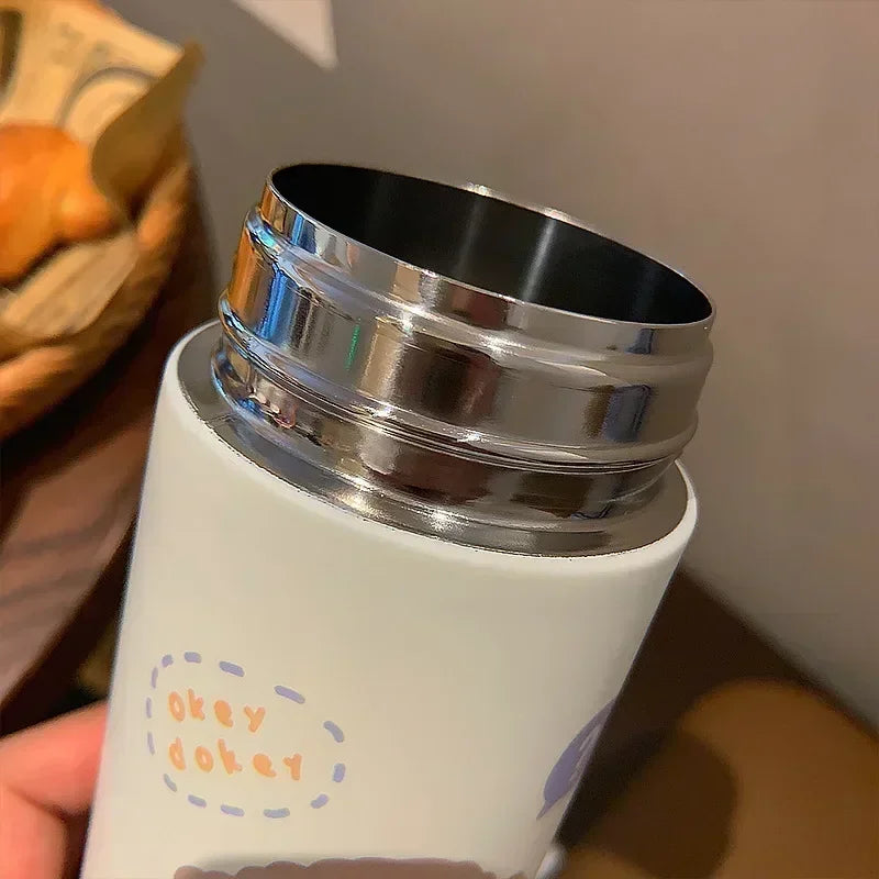 380ml (13 fl oz) Stainless Steel Insulated Thermos Bottle with Straw - Cute Cartoon Tumbler for Women