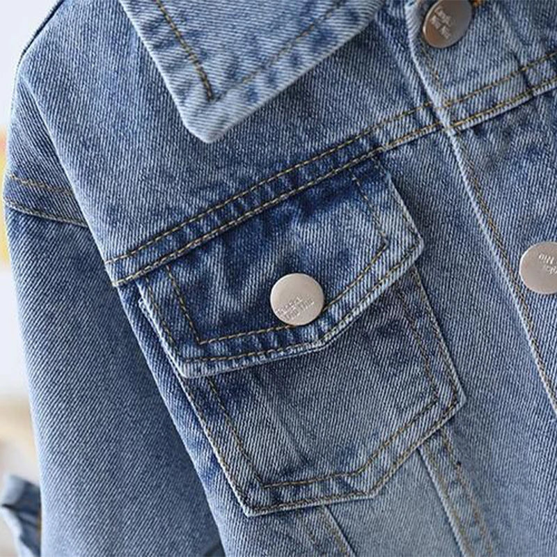 Daisy Cartoon Denim Jacket for Girls — Kids Casual Spring & Autumn Coat (Ages 2–7)
