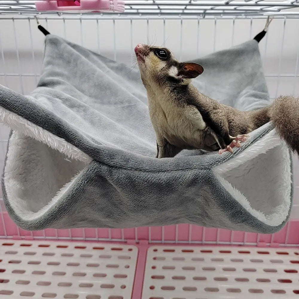 Plush Double-Layer Small Pet Hammock — Hanging Cage Bed for Hamsters, Rats, Squirrels & Sugar Gliders (Small 7.87×7.87 in / 20×20 cm; Large 13.78×13.78 in / 34×34 cm)