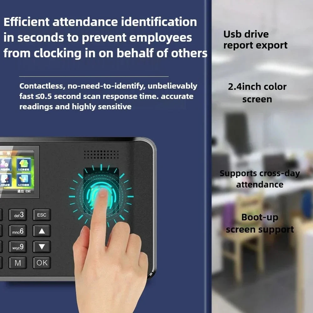 Biometric Fingerprint Time Attendance Machine - Multi-Function Employee Clock In/Out System for Office & HR