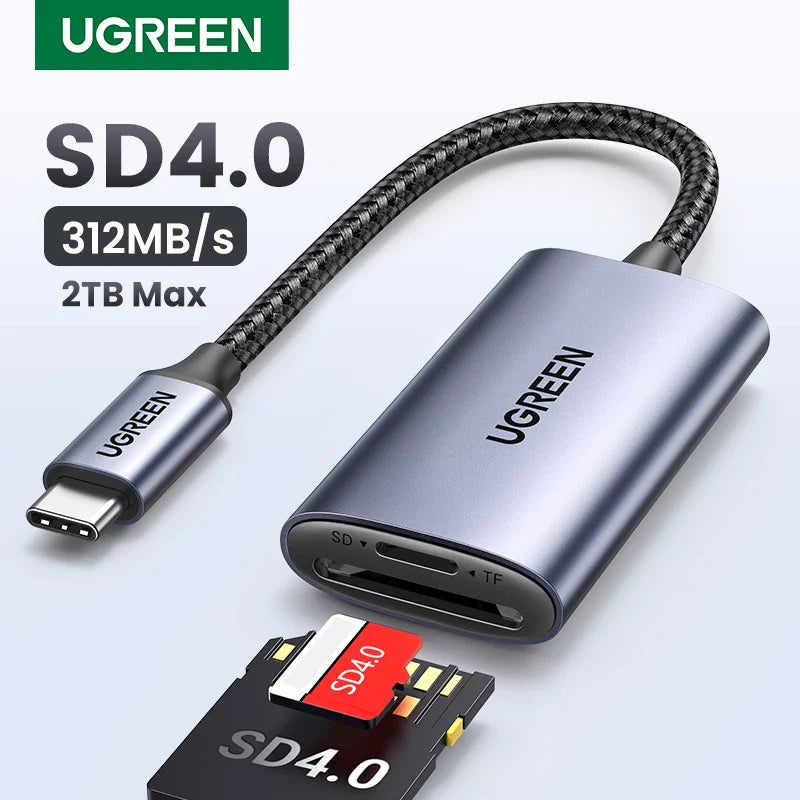 USB-C SD Card Reader SD4.0 UHS-II 312MB/s USB 3.1 Gen1 MicroSD TF Adapter for MacBook Laptop PC iPhone Android