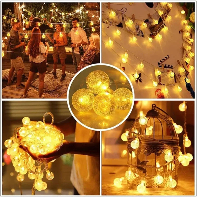 Battery Operated LED Crystal Ball String Lights – 10/20/40/80 LED, 1–10 m (3–33 ft) Fairy Garland for Holiday, Christmas & Home Decor