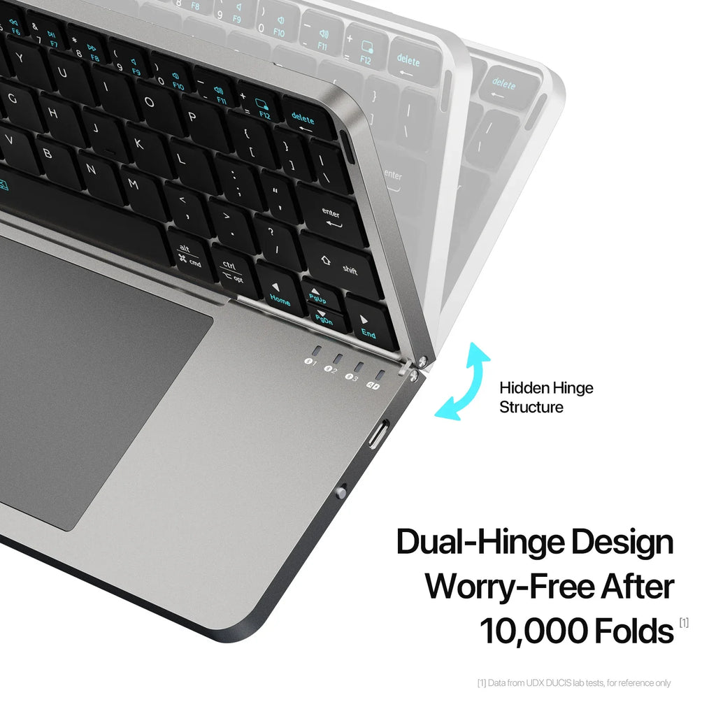 Foldable Bluetooth 5.0 Keyboard with Detachable Touchpad & Phone Holder — Compact 63-Key Wireless Keyboard for Phones, Tablets & Laptops