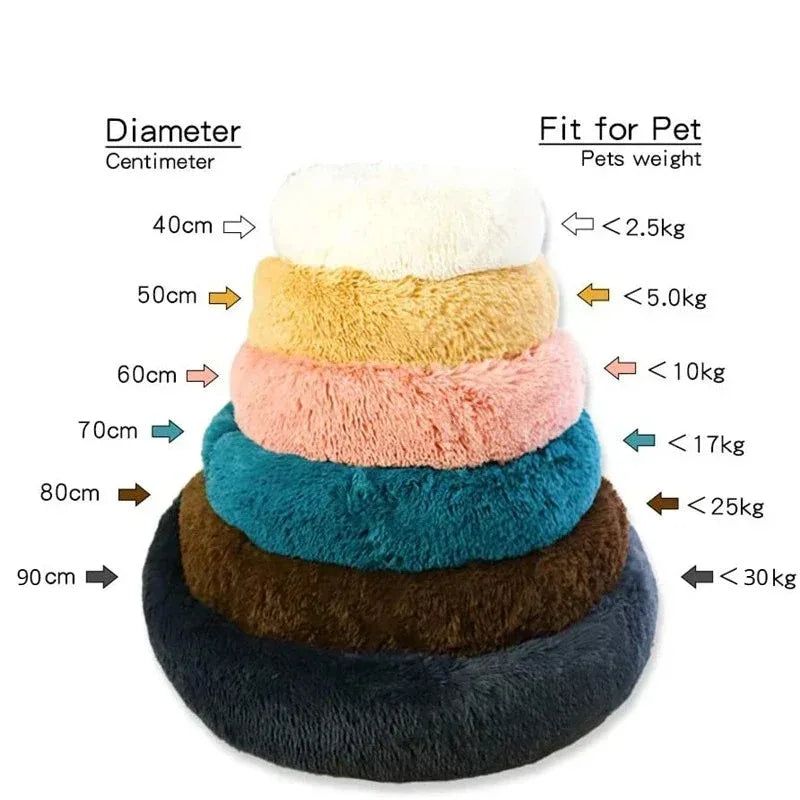 Round Plush Pet Bed, Washable Cozy Dog & Cat Sofa, Winter Warm, Multiple Sizes 16–35 in (40–90 cm)