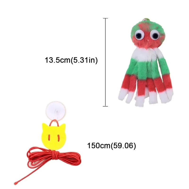Interactive Sound Octopus Cat Toy Mint Plush with 1.5 ft (45 cm) Adjustable Elastic Rope