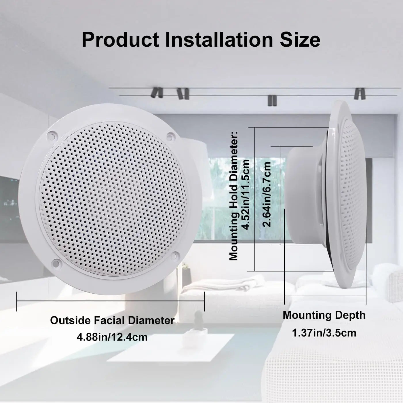4-Inch 160W Waterproof Bluetooth In-Ceiling Speaker with Built-In Class D Amplifier – Marine/Outdoor
