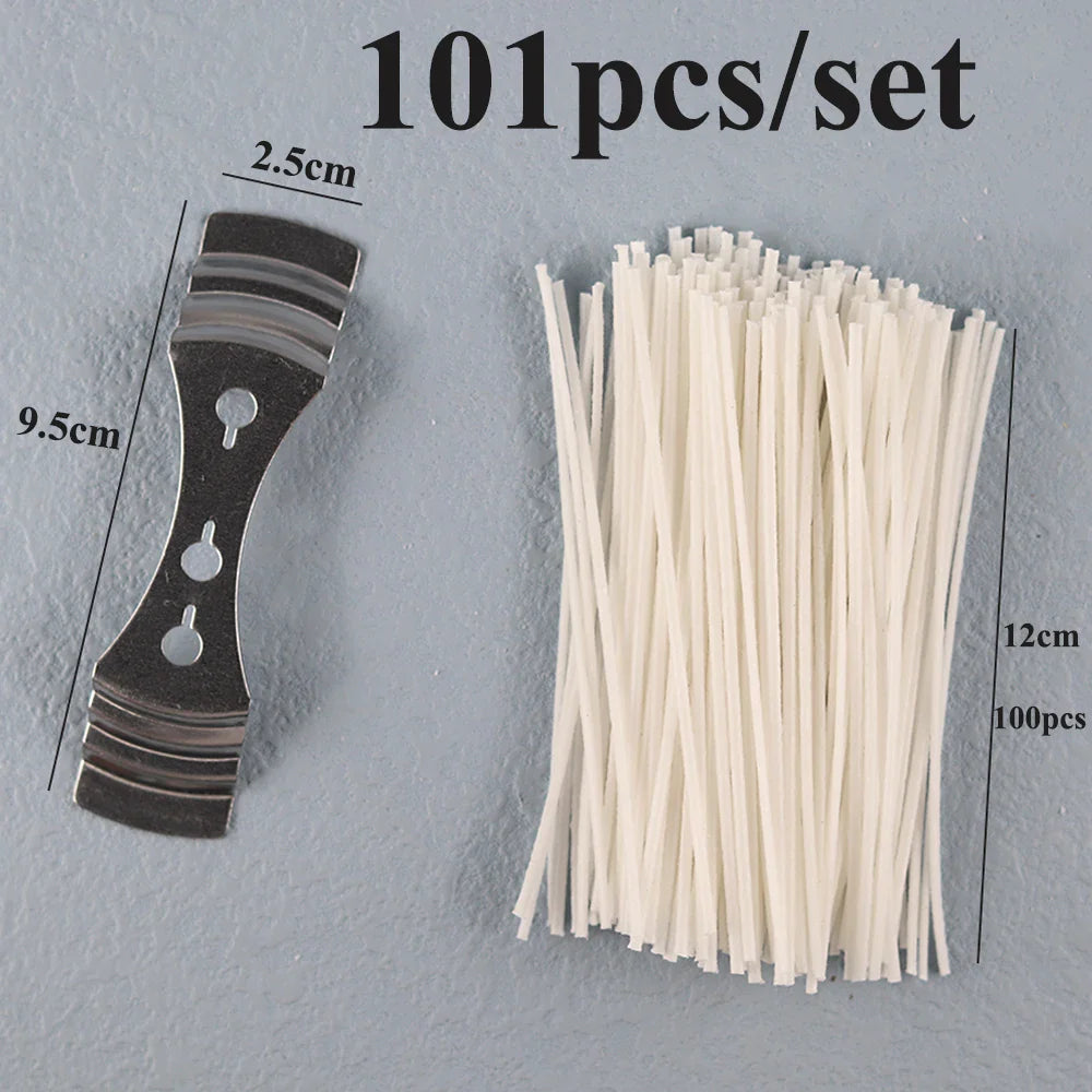 Pre-Waxed Cotton-Core Candle Wicks with Metal Sustainer Tabs, 100-Pack, 1.0–7.9 in (2.6–20 cm) for DIY Candle Making