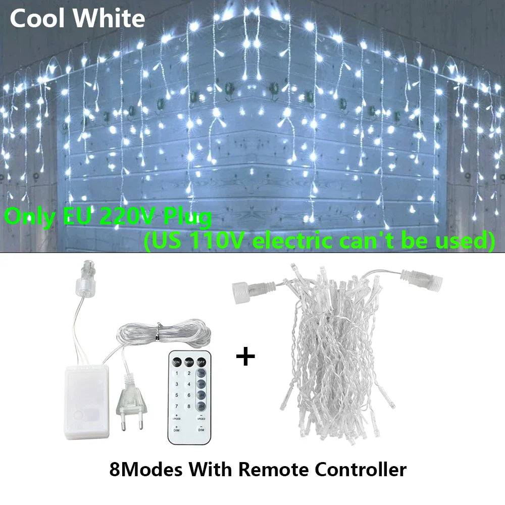 40 m (131 ft) LED Curtain Icicle String Fairy Lights with Remote – Waterproof Outdoor & Indoor Christmas Wedding Party Decor