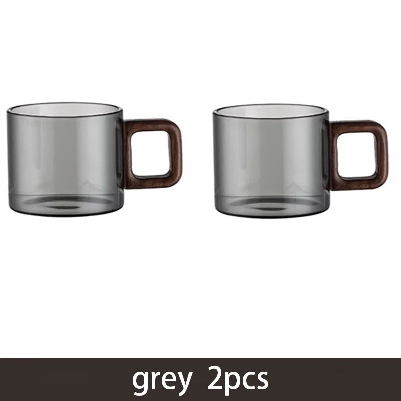 2/4/6-Pack Heat-Resistant Borosilicate Glass Tea & Espresso Cups with Walnut Handle, 120 ml (4 fl oz)