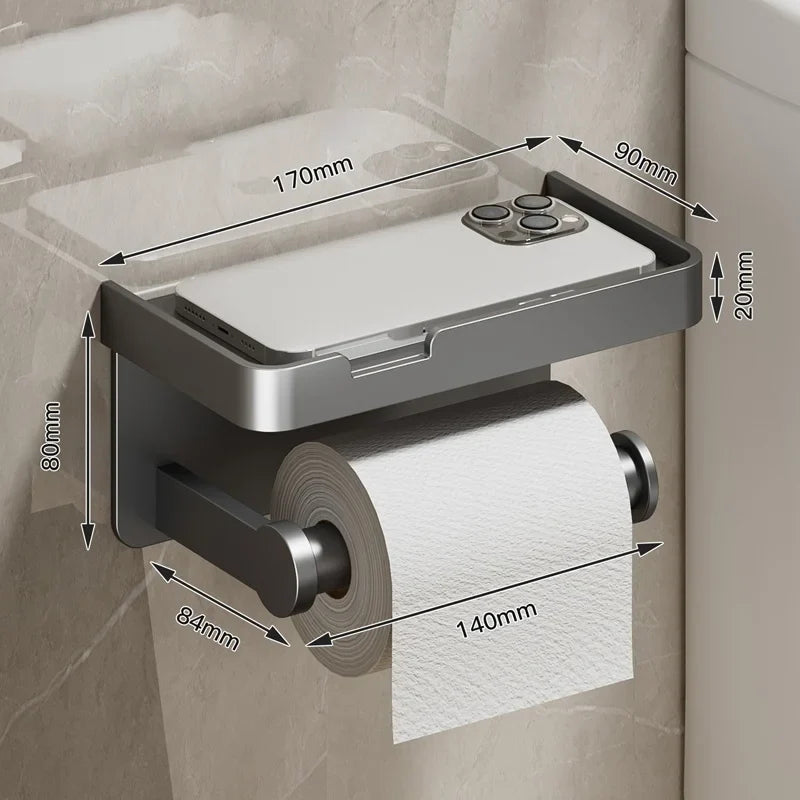 No-Drill Aluminum Toilet Paper Holder – Wall-Mounted Adhesive or Screw Tissue Rack, Rust-Resistant Bathroom Accessory
