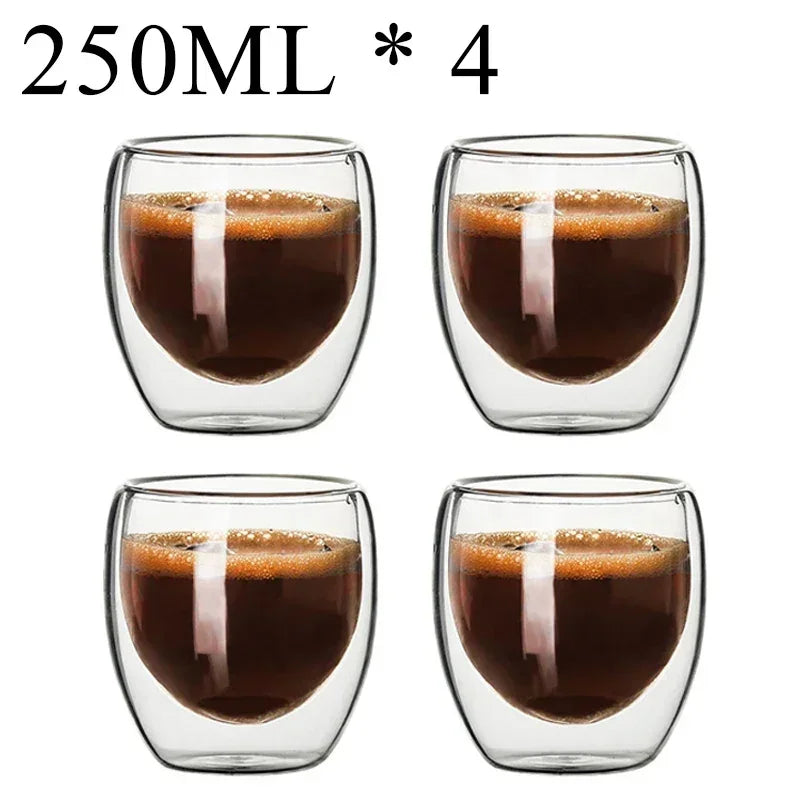 Double Wall High Borosilicate Glass Mugs - Insulated Heat-Resistant Coffee & Tea Cups (2-18 pcs Set)