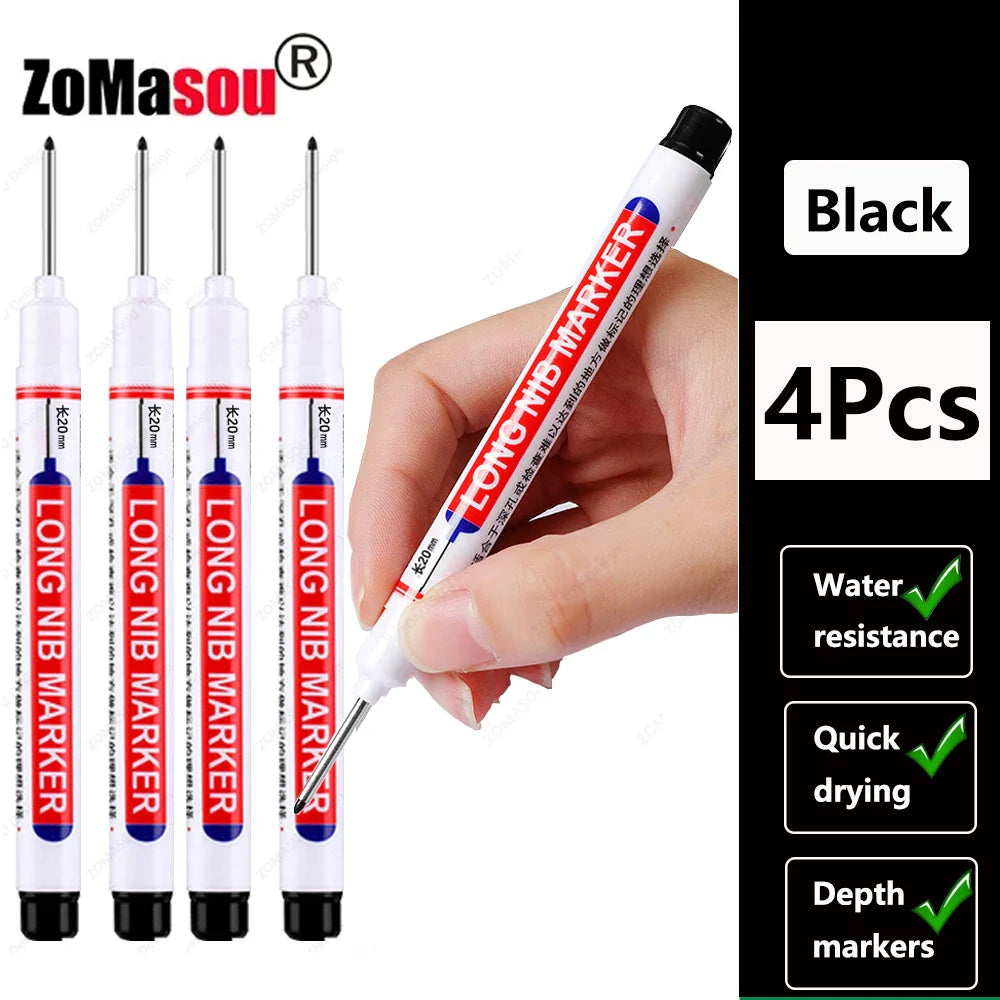 20mm Long-Head Deep Hole Marker Pens - Waterproof Fast-Dry Oil Markers for Wood, Metal & Glass (Red/Black/Blue/Green)
