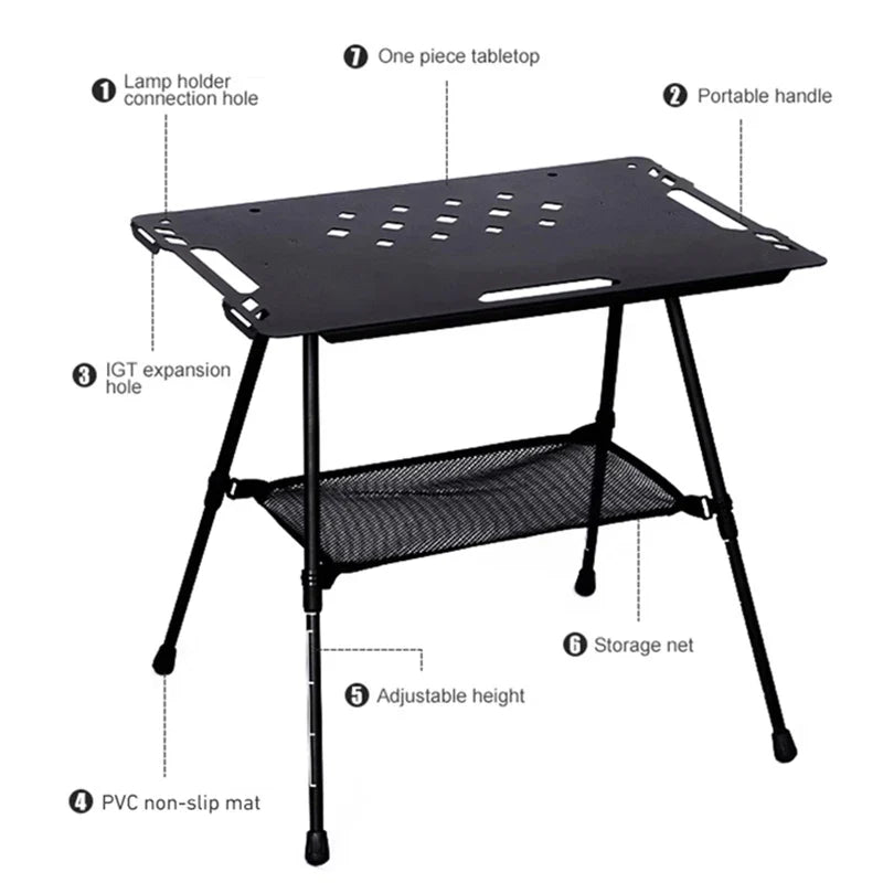 Folding IGT Tactical Camping Table - Adjustable Aluminum Portable Picnic Table