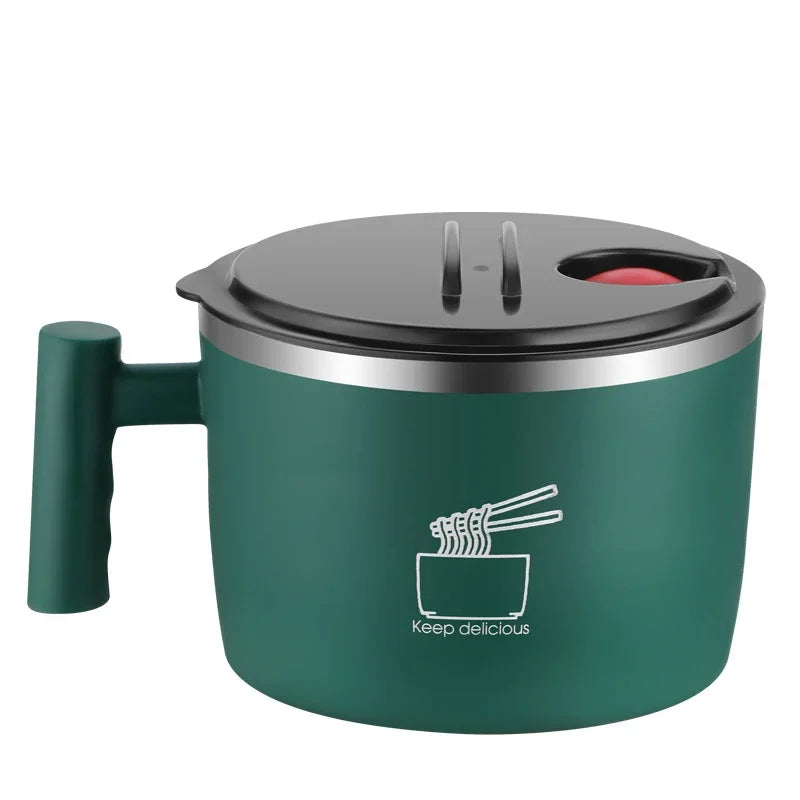 Double-Wall Stainless Steel Instant Noodle Bowl with Lid & Drain – 1L (1000 mL / 33.8 fl oz) Portable Insulated Bowl