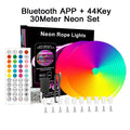 24V RGB LED Neon Strip Light – 5m/16.4ft, 10m/32.8ft, 15m/49.2ft, 20m/65.6ft, 30m/98.4ft | Bluetooth App & 24/44-Key Remote, Music Sync, 60 LED/m, IP67 Waterproof