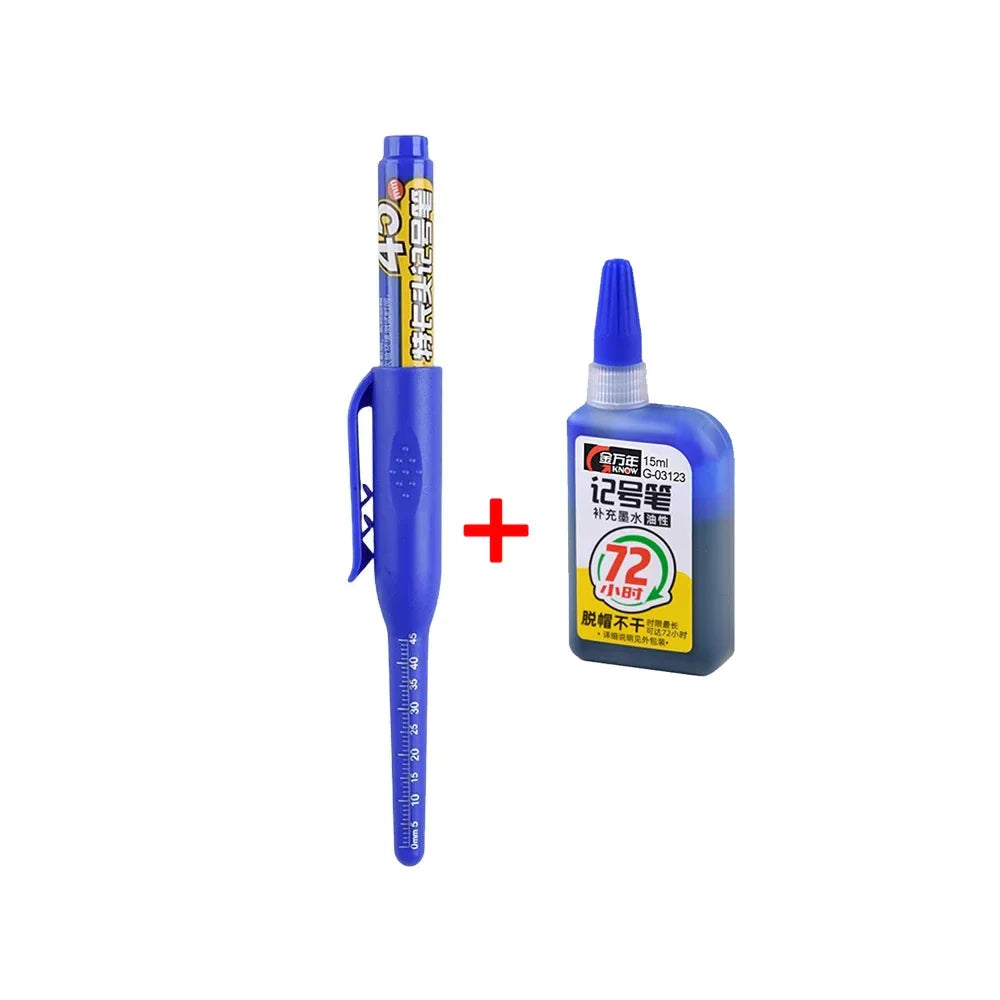 Waterproof Carpenter & Tile Marker Pen 45mm Long Nib — Deep-Hole Woodworking Marker, Black Blue Red (1–6 Pack)