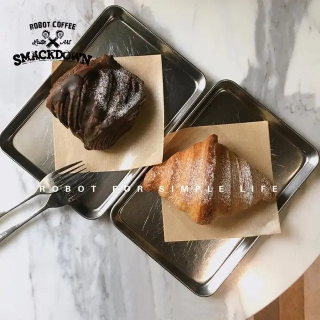 Nordic Stainless Steel Rectangular Dessert & Snack Serving Tray for Coffee Shops and Home