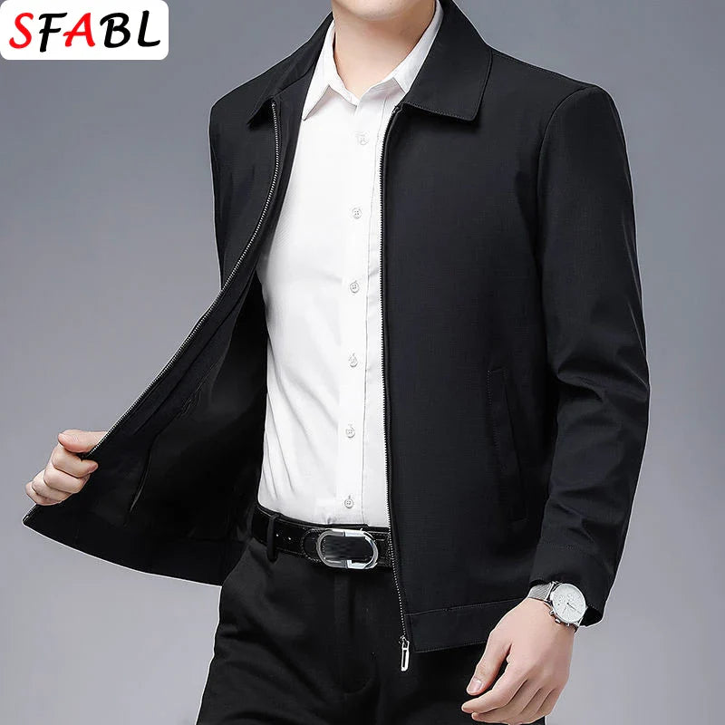 Men's Business Casual Zipper Blazer Jacket - Smart Casual Outerwear for Spring & Autumn