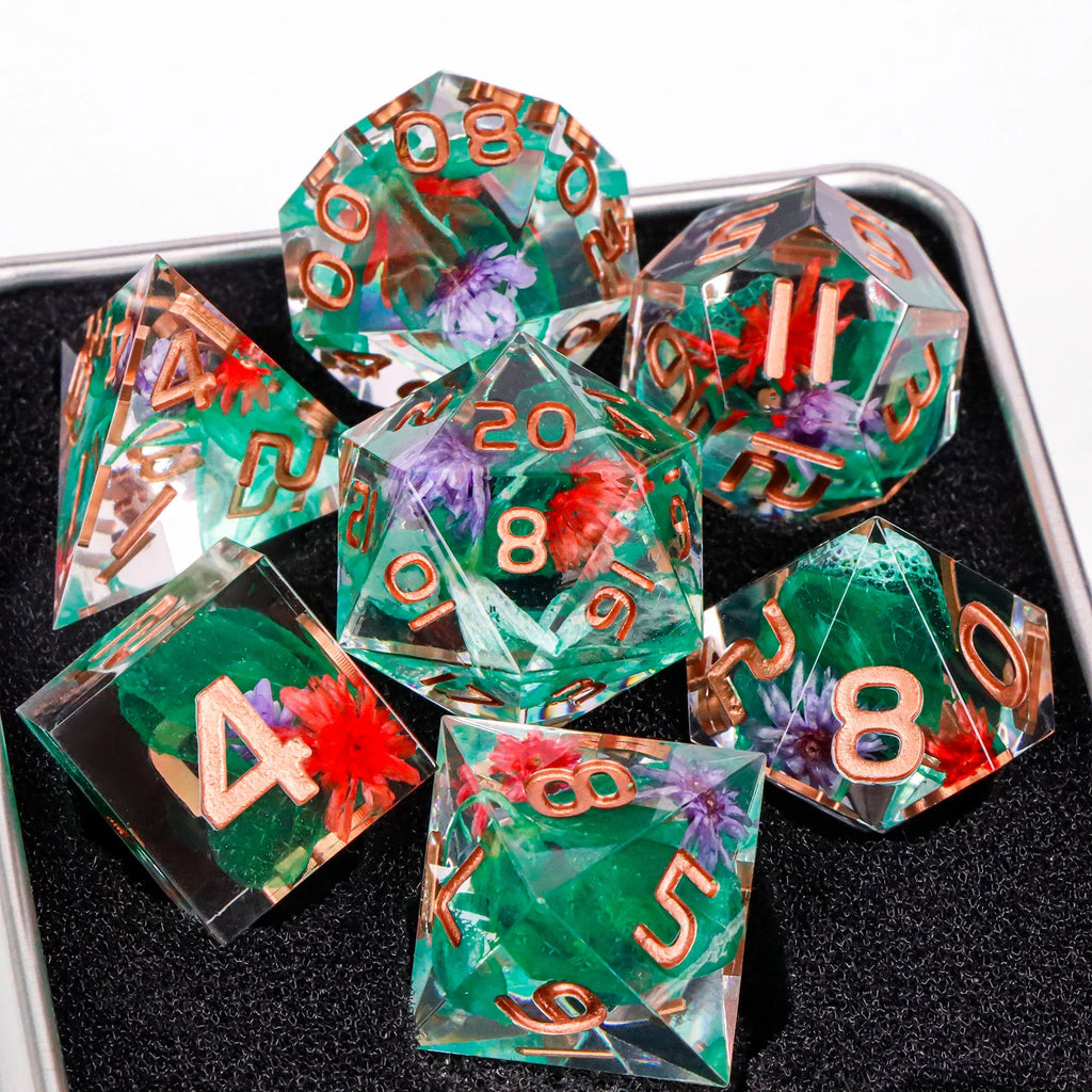 7-Piece Resin Sharp-Edge Polyhedral Dice Set for D&D & RPGs - D20 D12 D10 D8 D6 D4